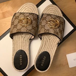 Gucci GG Matelasse Canvas Espadrille Slides